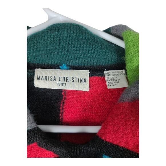 Marisa Christina Red Blue Green Tree Motif Wool Vintage Jacket Sweater Coat M - Picture 4 of 4